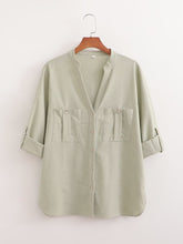 Urban Casual Cotton Linen Pocket Long Sleeve Shirt