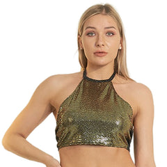 Einteilige, mit Strasssteinen umwickelte Brust, glänzende Weste, Schnürung, hängendes Bo, Pailletten-Tube-Top für die Bühnenperformance