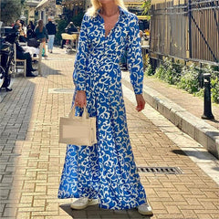Gracefulable Printing Collared Waist One Piece Wide Leg Pants