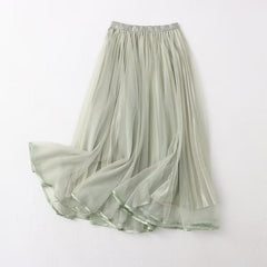 Wear On Both Sides Skirt Casual Elegant Elastic Waist Pleated