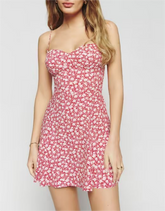 Französisches Kleid mit Schnürung und Blumenmuster, freiliegender Rücken, für Mädchen und jüngere Mädchen, tailliert, schlankmachend, mit kurzen Trägern