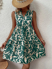 Bohemian Loose V neck Pleated Print Dress