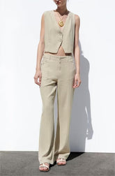 Ensemble de costume décontracté en lin mélangé avec gilet court, pantalon et blazer