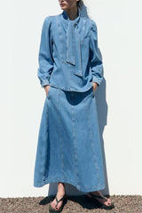Bowknot Decoration Denim Shirt Denim Cape Skirt Jeans Set