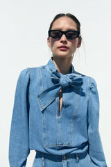 Bowknot Decoration Denim Shirt Denim Cape Skirt Jeans Set