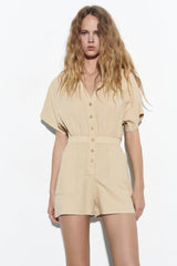 Strampler mit elastischer Taille und schlankmachendem Freizeit-Overall