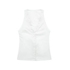 Shirt Halter Sleeveless Cardigan Slim Collared Backless Lace up Shirt