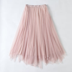 Elegant High Waist Pleated Bubble Skirt Fairy Mesh Maxi Dress
