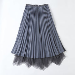 Elegant High Waist Pleated Bubble Skirt Fairy Mesh Maxi Dress