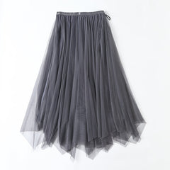 Elegant High Waist Pleated Bubble Skirt Fairy Mesh Maxi Dress