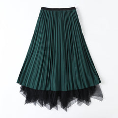 Elegant High Waist Pleated Bubble Skirt Fairy Mesh Maxi Dress