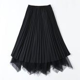 Elegant High Waist Pleated Bubble Skirt Fairy Mesh Maxi Dress