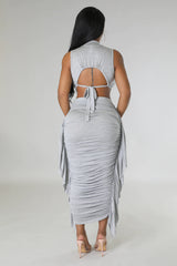 Solid Color High Waist Ruffles Crop Top Tight Fitting Vest Skirt Set