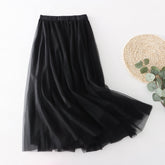 Skirt Pleated Mesh Skirt Mid Length A line Skirt