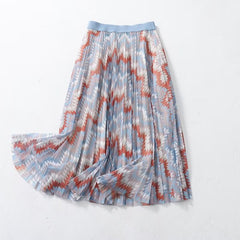Colorful Skirt Holiday Printed Pleated Skirt