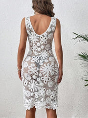 Super Slim Deep V-neck Cutout Crochet Dress
