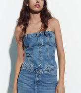 Haut en jean corset élastique