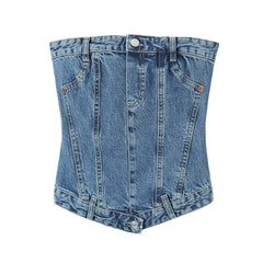 Elastic Corset Denim Top