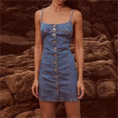 All Match Slim Stretch Denim Cami Kleid Kurzes Kleid