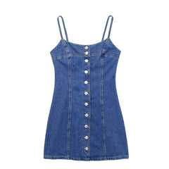 All Match Slim Stretch Denim Cami Kleid Kurzes Kleid