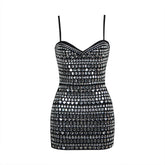 Kurzes Kleid mit Strass-Trägern, High-End-Bandage-Einteilerkleid