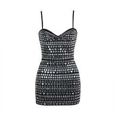 Kurzes Kleid mit Strass-Trägern, High-End-Bandage-Einteilerkleid