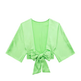 Wind Bowknot Decoration Silk Satin Textured Shirt Set