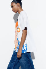White Girl Printed Loose Short Sleeve T shirt