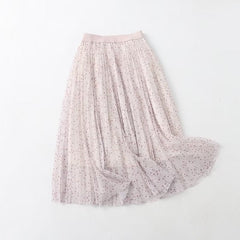 Fresh Sweet Skirt Printed High Waist Big Swing Pleated Mesh Skirt
