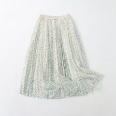 Fresh Sweet Skirt Printed High Waist Big Swing Pleated Mesh Skirt