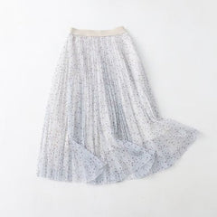Fresh Sweet Skirt Printed High Waist Big Swing Pleated Mesh Skirt