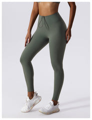 Drawstring Belly Contracting Nude High Waist Yoga Pants Quick Drying Hip Lifting Fitness Pants Tight Running Sports Pants