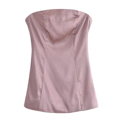 Schulterfreies Tube-Top, hohe Taille, gerader Hosenanzug