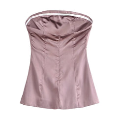 Schulterfreies Tube-Top, hohe Taille, gerader Hosenanzug