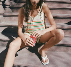 Colorful Striped Knitted Wide Strap Rolled Edge Vest Striped Knitted Shorts