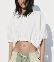Pleated Shirt Korean Bow Pullover White Short Sleeve
