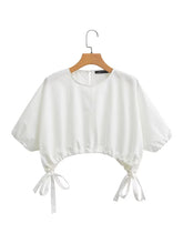 Pleated Shirt Korean Bow Pullover White Short Sleeve