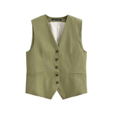 Solid Green Elegant Button Vest