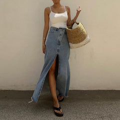 Skirt Long High Waist Slit Vintage Denim Skirt Hip Skirt