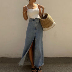 Skirt Long High Waist Slit Vintage Denim Skirt Hip Skirt