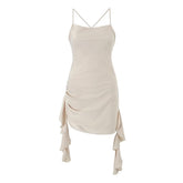 Backless V neck Three Dimensional Floral Ribbon Slim Fit Dress