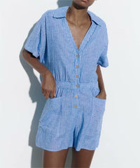 Wind Linen Blended Romper Casual Shorts
