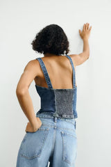 V neck Brace Single Breasted Short Denim Small Tank Top