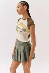 Retro Slim Sleeveless Contrast Color Letter Graphic Print Irregular Asymmetric Short Cropped Peplum Top