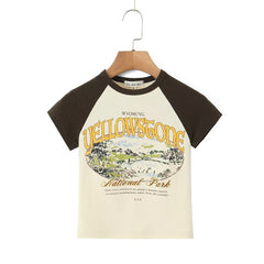 Retro Slim Sleeveless Contrast Color Letter Graphic Print Irregular Asymmetric Short Cropped Peplum Top