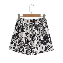 Lässiges, bedrucktes Hosenset mit Schnürung und hoher Taille, drei Hosen und Shorts