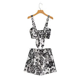 Casual Printed Pants Pants Lace Up High Waist Three Pants Shorts Set