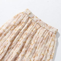 Robe trapèze en organza de soie douce imprimée, jupe florale élégante et gracieuse