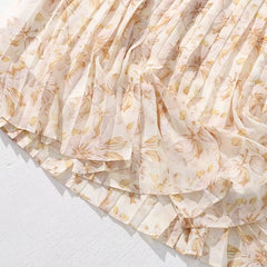Robe trapèze en organza de soie douce imprimée, jupe florale élégante et gracieuse
