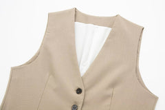 Ensemble gilet simple boutonnage, col en V, couleur unie, taille haute, pantalon large, short